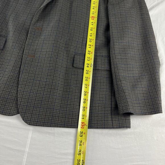 Stafford Essentials Blazer Mens 52R Gray Brown Blue Check With Elbow Patches - Picture 8 of 14